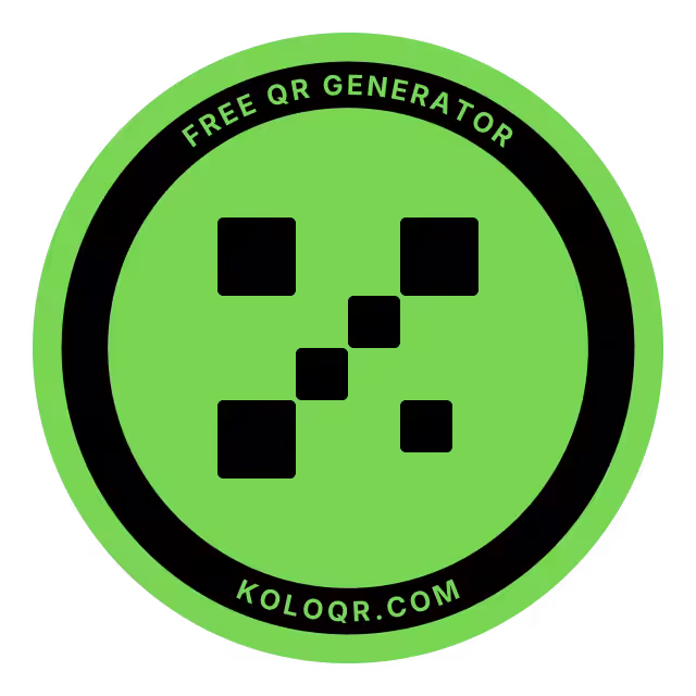 Round green KoloQR badge reading Free QR Generator, koloqr.com