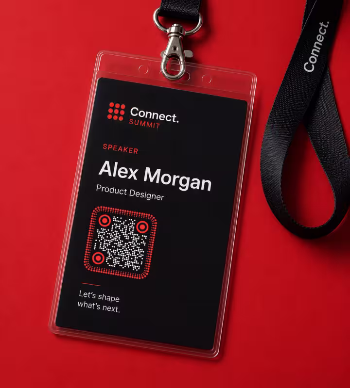 ป้ายชื่อในงานประชุมบนสายคล้องคอ พร้อม QR Code สำหรับบันทึกข้อมูลติดต่อของผู้สวม