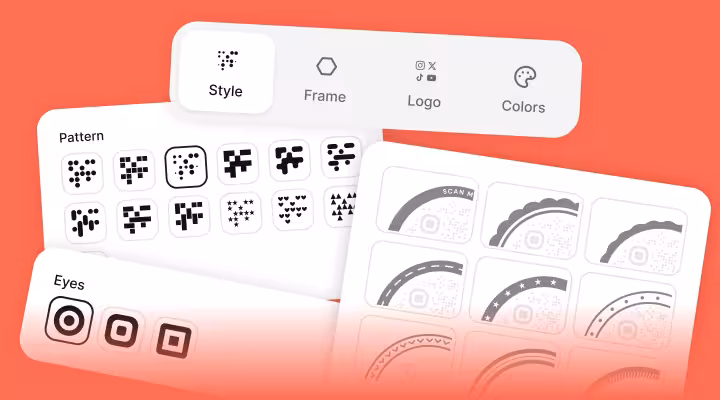 The KoloQR editor showing pattern, eye, and color options